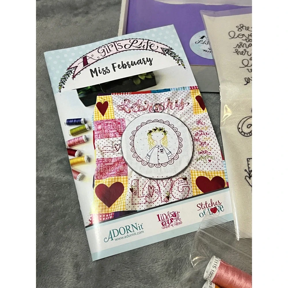 Girl's Life Miss February Quilt Embroidery Kit Adornit Stitches of Love New